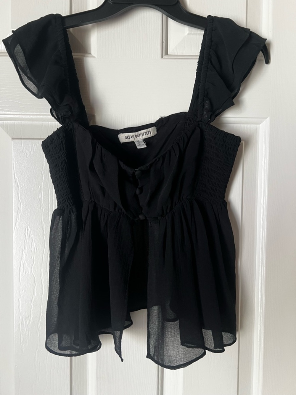 Urban Outfitters Black Ruffle-Strap Smocked Peplum Camisole